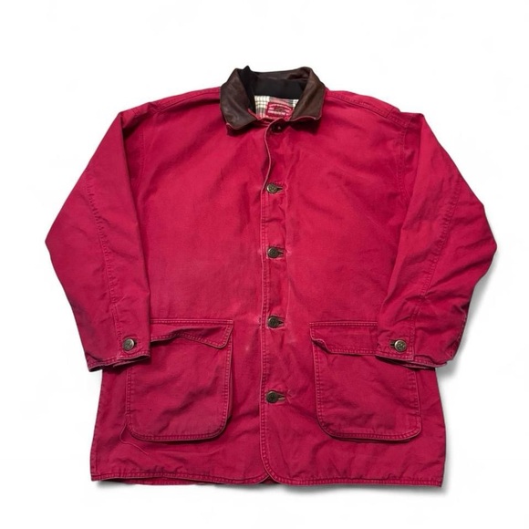 Vintage 90s Marlboro 2in1 plaid lined canvas chore coat red XL mens leather trim - Picture 1 of 8